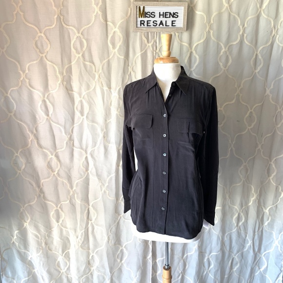 EQUIPMENT FEMME BLACK SILK BUTTON UP SHIRT, MD - Picture 4 of 8